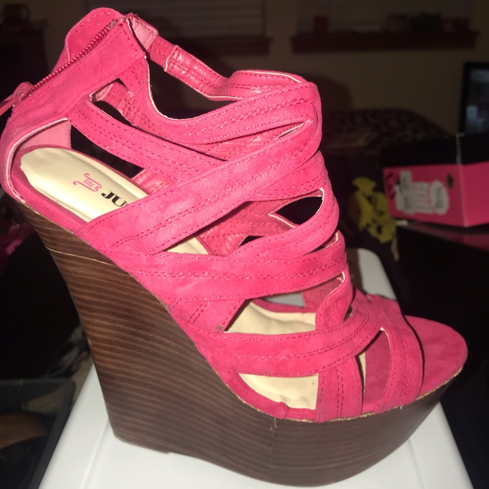 Hot pink platform wedge